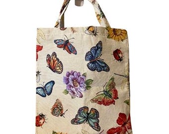 Tapestry Tote Top Handle Butterflies Flowers Bugs