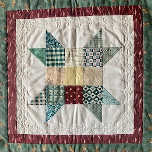 Completed Star Quilt Block Wall Hanging Variety of Fabrics Hand Sewn Farmhouse Cottage Country