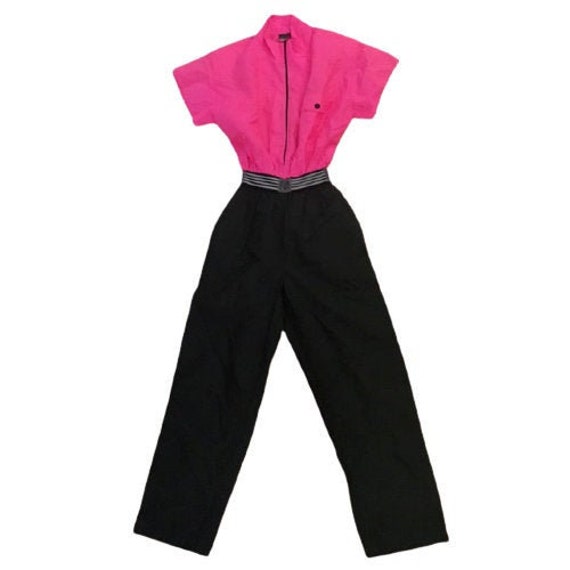 Jumpsuit Dotti Vintage 60s-70s Hot Pink Black Nylo