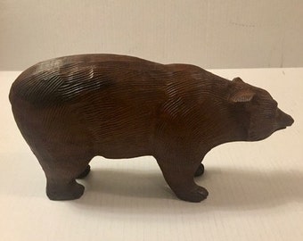 Brown Bear Figurine Realistic Wood Look Resin Large Heavy Rustic Cabin Decor