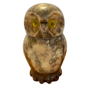 Hand Carved Alabaster Stone Owl Figurine Paperweight Made in Italy