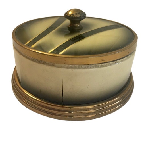 Powder Box Vintage Art Deco Vanity Box Yellow Black Lid Tin Enamel ...