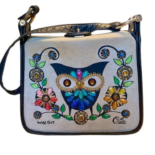 Enid Collins Wise Guy Bejeweled Owl Shoulder Bag Mid Century 1960s