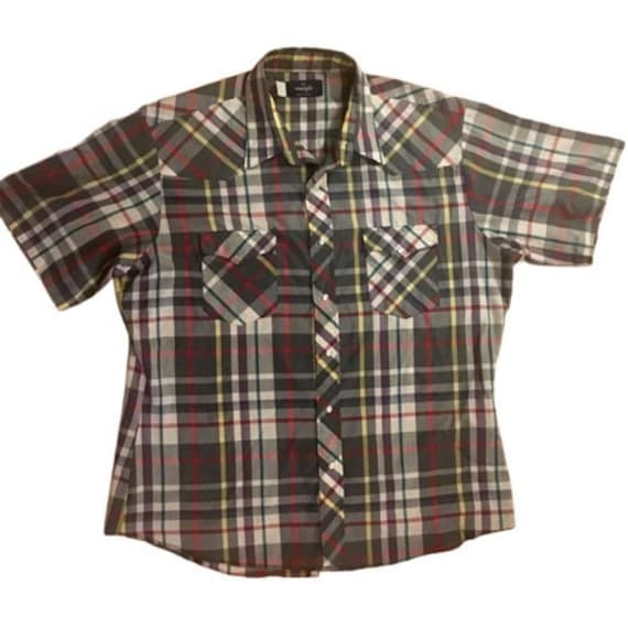 Western Shirt Vintage 80s Wrangler Plaid Short Sl… - image 1