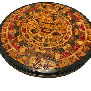 Aztec Calendar Wooden Mosiac Handmade Hand Painted Stained Wall Decor ...