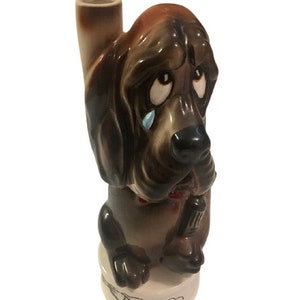 Decanter per liquori Basset Hound anni &#39;50 Hound Dog Ceramica Girevole Musicale Mid Century Kitsch