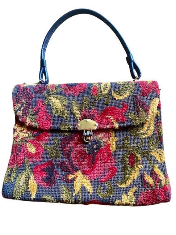 Chenille Tapestry Carpet Handbag Vegan Vintage 19… - image 1