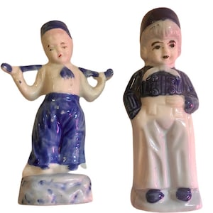 Figurines Delft Dutch Boy Set of Two 1950s Vintage MCM Porcelain Made in Japan Blue White