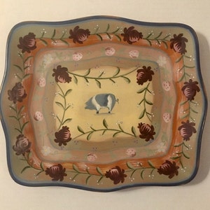 Platter Zrike Avignon Ceramic Hand Painted Pig Floral Country Farmhouse