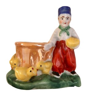 Planter Dutch Boy Feeding Chicks Vintage Luster Ceramic Made in Japan Mid Century Indoor Garden Succulents