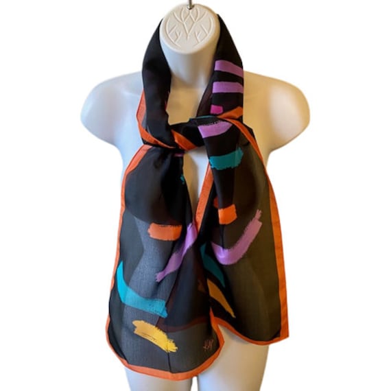 Silk Chiffon Scarf 70s Vintage Katja Bold Color O… - image 2