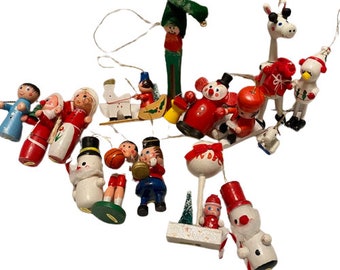 Wooden Christmas Ornaments Lot of 15 Variety Holiday Decor