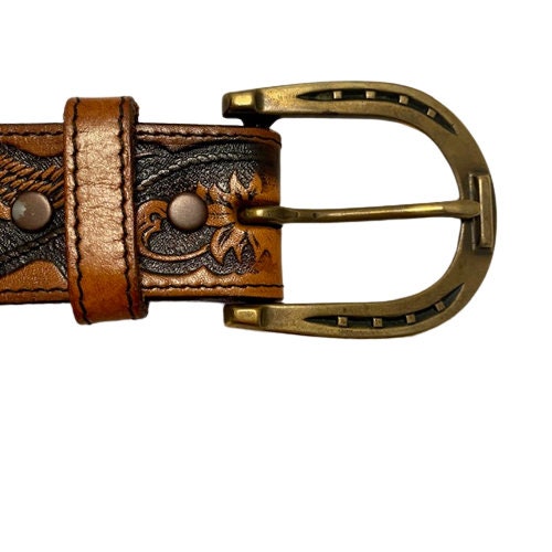 Western Brass Floral Oval Belt Buckle With Leather Steerhide Tooled Belt Size 36 IMG_8314_grande.jpg?v=1703868679 main image 4