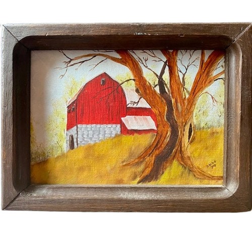 Renditions Gallery Christmas Tree Farm Wall Art, Country Winter Scene with Red Barn, Charming Decorations, Premium Gallery Wrapped Canvas Decor, Ready to Hang, 24 in H x 36 in W, Made