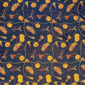 Diane Clair Paris Silk Scarf Large Square Eiffel Tower Navy Red Gold Made in France Hand Rolled Hems