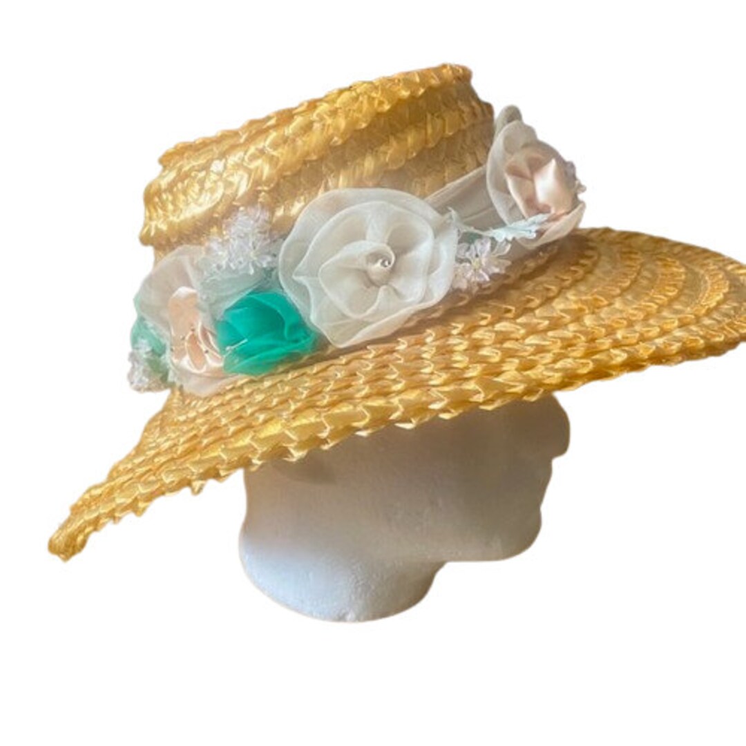 Sears Millinery Straw Sun Hat Wide Brim Vintage 1960s Faux  display picture 2