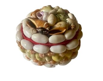 Trinket Jewelry Box Shell Covered Wooden Box Round Handmade Beach House Coastal Decor