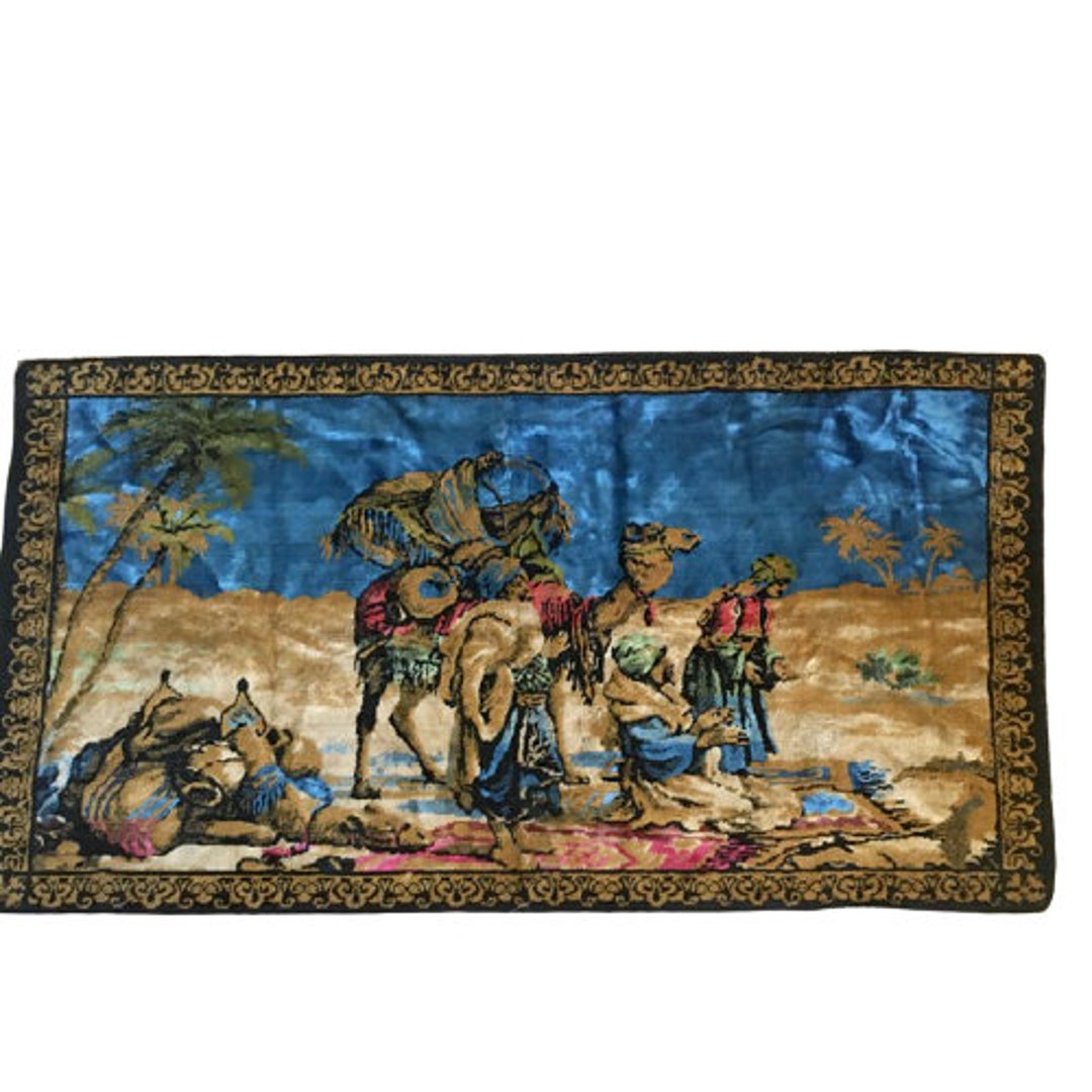 新品】100%ウール絨毯 壁掛け絨毯 額縁 ラクダ 砂漠 レトロ