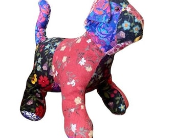 Boho Stuffed Patchwork Kitty Cat Handmade Decor Throw Pillow Vintage Floral Prints