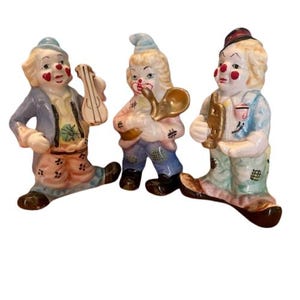 Home Accents Clown Musician Figurines Set of Three Ceramic Clowns