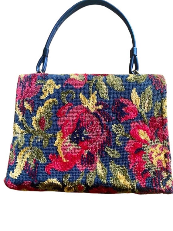 Chenille Tapestry Carpet Handbag Vegan Vintage 19… - image 2