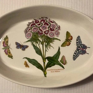 Portmeirion Oval Baking Casserole Dish 1972 Botanical Dianthus Barbatus Sweet William Made England 11 1/4" Dishwasher Freezer Oven MW Safe