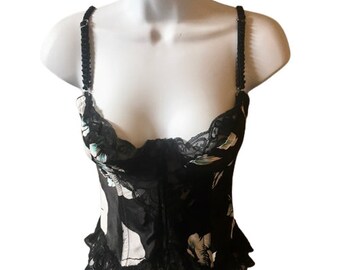 Corset Mara Intimates Vintage 90s Bustier Black Lace Floral Boning 34 B/C
