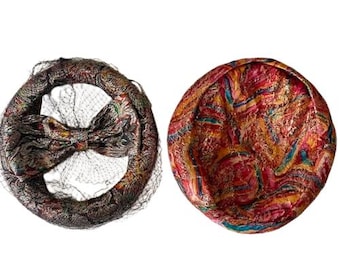 Pillbox Hats Lot of Two Mid Century Vintage 1960s Multi Color Metallic Netting Veils