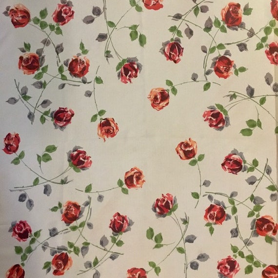 Silk Rayon Scarf Red Long Stemmed Red Roses Vinta… - image 1