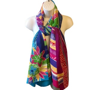 Scarf Wrap Sarong Liz Claiborne Silk Tropical Geometric Bright Vacation Colors
