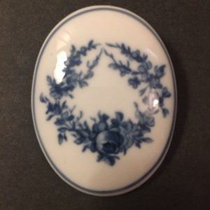 Seltmann Weiden Oval Porcelain Brooch Pin White Blue Rose Floral