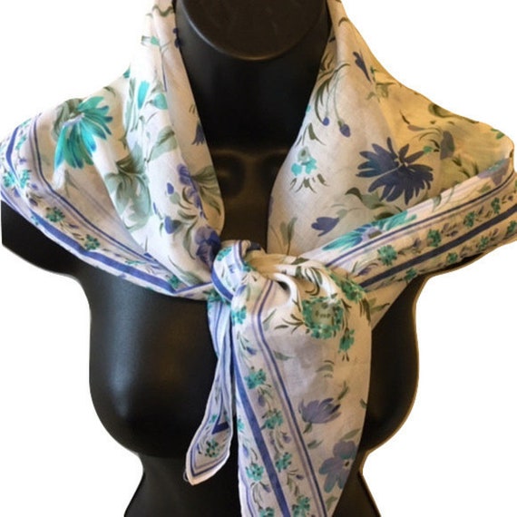 Scarf Vintage The Specialty House Cotton Blue Flo… - image 2