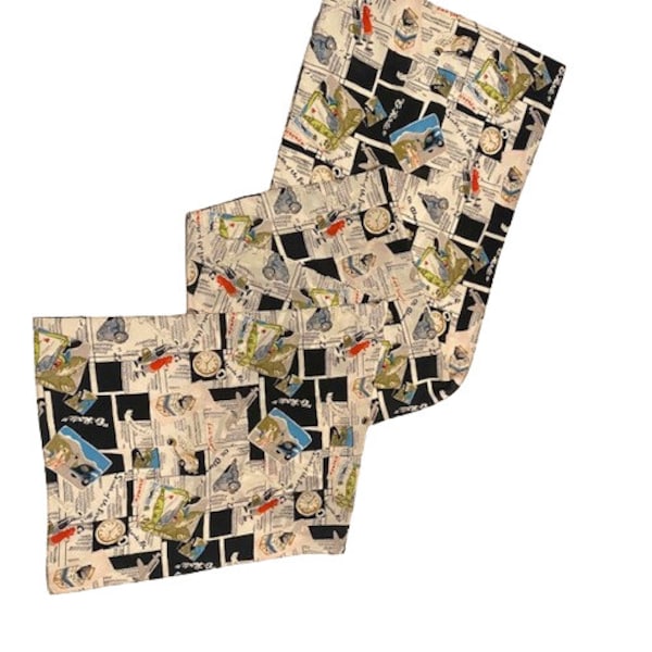 Bufanda con estampado novedoso vintage, todo sobre viajes, impresión de postal oblonga en rade, excelentes gráficos para vacaciones