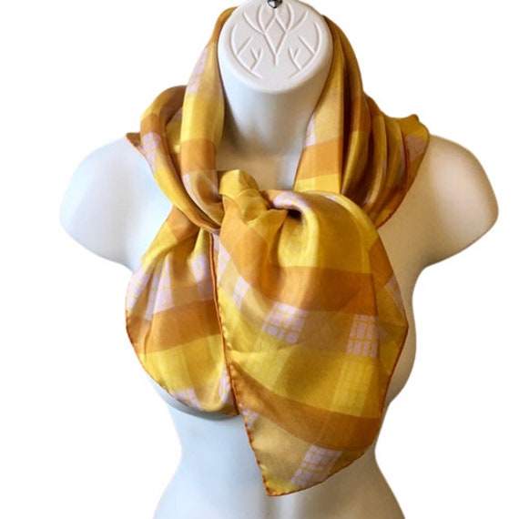 Scarf Di Mora Silk Vintage 1950s Yellow Gold Whit… - image 3