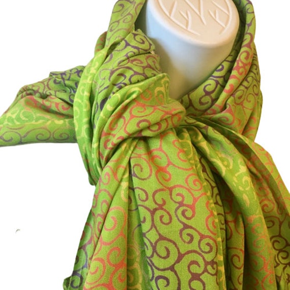 Vintage Rama Shawl Scarf Wrap Sarong Lime Green F… - image 3