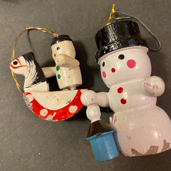 木製クリスマスオーナメント 6個セット 雪だるま ネズミ カウボーイ