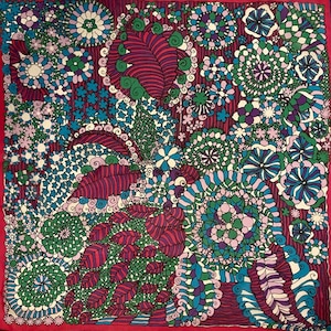 Silk Scarf Mod Floral Mid Century Vintage 60s 70s Hand Rolled Hems Colorful Square