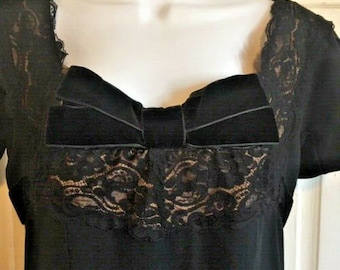 Geary Roark Kamisato Vintage Little Black Dress Lace Velvet Sheath Party Dress Velvet Bow Front