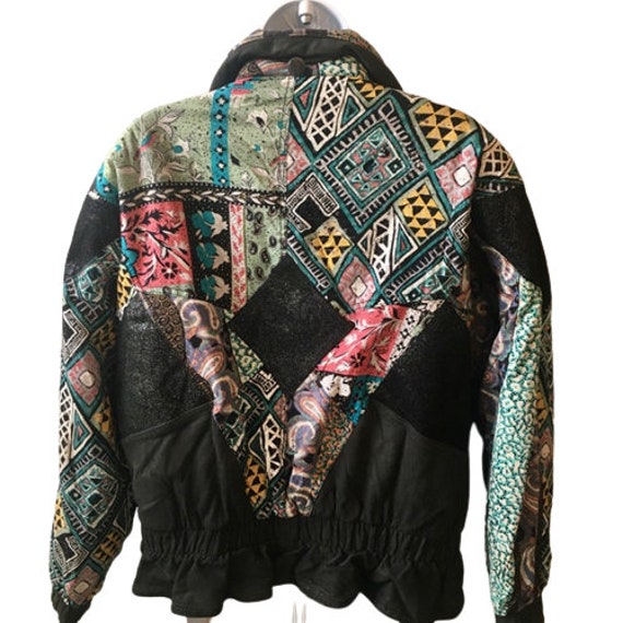 Leather Mixed Print Fabric Winlit Jacket  Vintage… - image 8