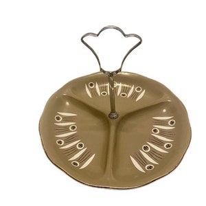 Kon Tiki Palissy Divided Dish With Handle Tidbit Tray Snack Dish Trinket Dish Appetizers Mid Century Atomic Vintage 1950s