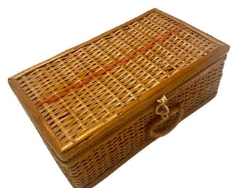 Wicker Sewing Basket Vintage Rattan Satin Lined Decorative Storage