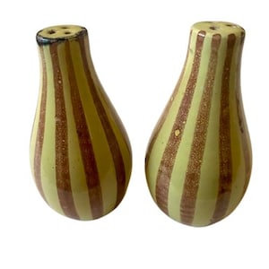 Mid Century Salt and Pepper Shakers Fun Shape Striped Mid Mod Design