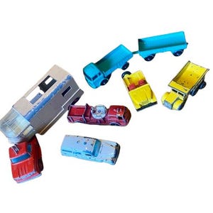 Lensey Matchbox Cars Trucks Mid Century 1960s Die Cast Made in England Lot of Seven Pieces
