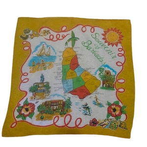 Chiffon Schal Vintage Souvenir von Barbados Bunte Quadratische Karte und Strandszenen Instant Urlaub