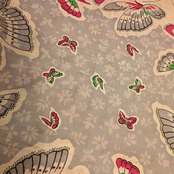 Silk Scarf Butterfly Print Very Vintage 40s 50s H… - image 3