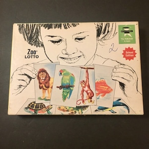 Zoo Lotto Animal Matching Game Flash Cards Vintage Mid Century Edu Cards Corp Collage Junk Journals Crafts Supplies