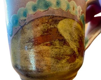 Iron Mountain Mugs Set of Four Over The Hills Pattern Vintage 1980s Stoneware