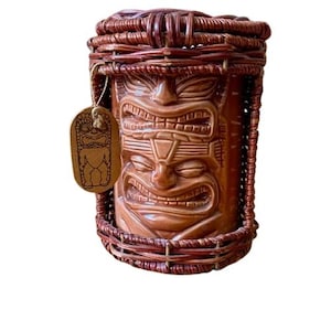 Tiki Mug Ceramic with Basket Case Two Headed Tiki Money Tiki Tropical Decor