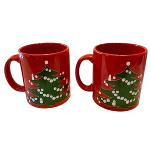 Waechtersbach Red Christmas Tree Mugs Set of Two West Germany Vintage 1980s