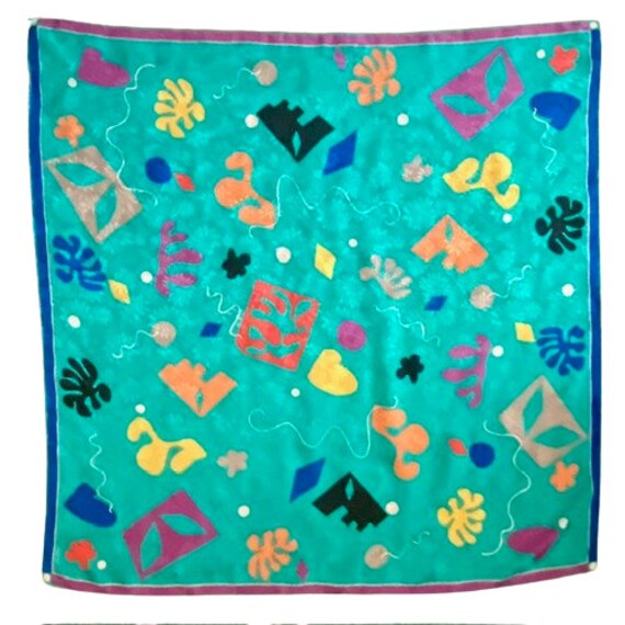 Albert Nipon Silk Scarf Colorful Abstract Print F… - image 2